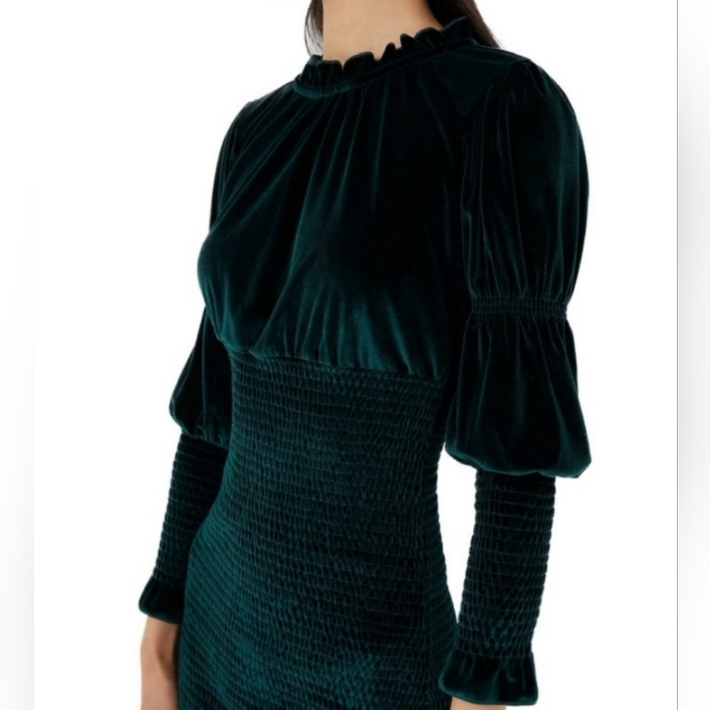 NWT French Connection Bodycon Velvet Dark Green Mini Dress Size M - Picture 2 of 8